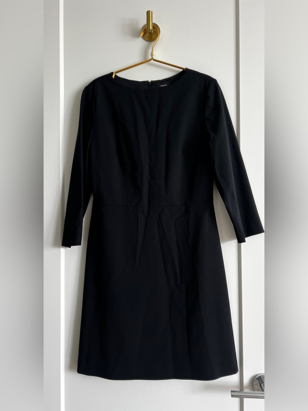 Theory Varetta Black Stretch Wool Sheath Dress Size 8 3/4 Sleeve Career Office - Picture 10 of 15